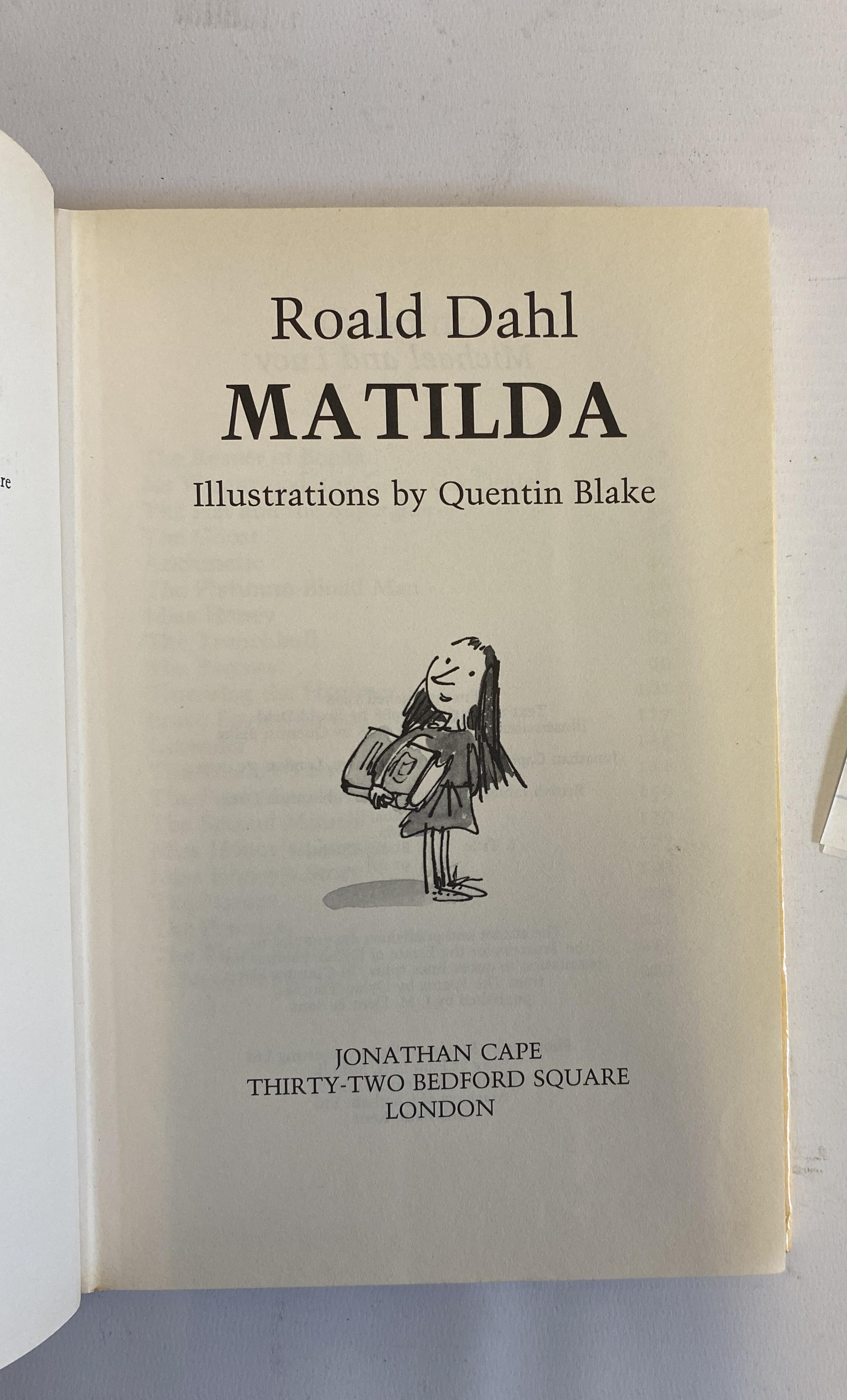 MATILDA, Roald Dahl, 1988, Jonathan Cape, 1st Edition. Very good; gift inscription to first flyleaf, Image