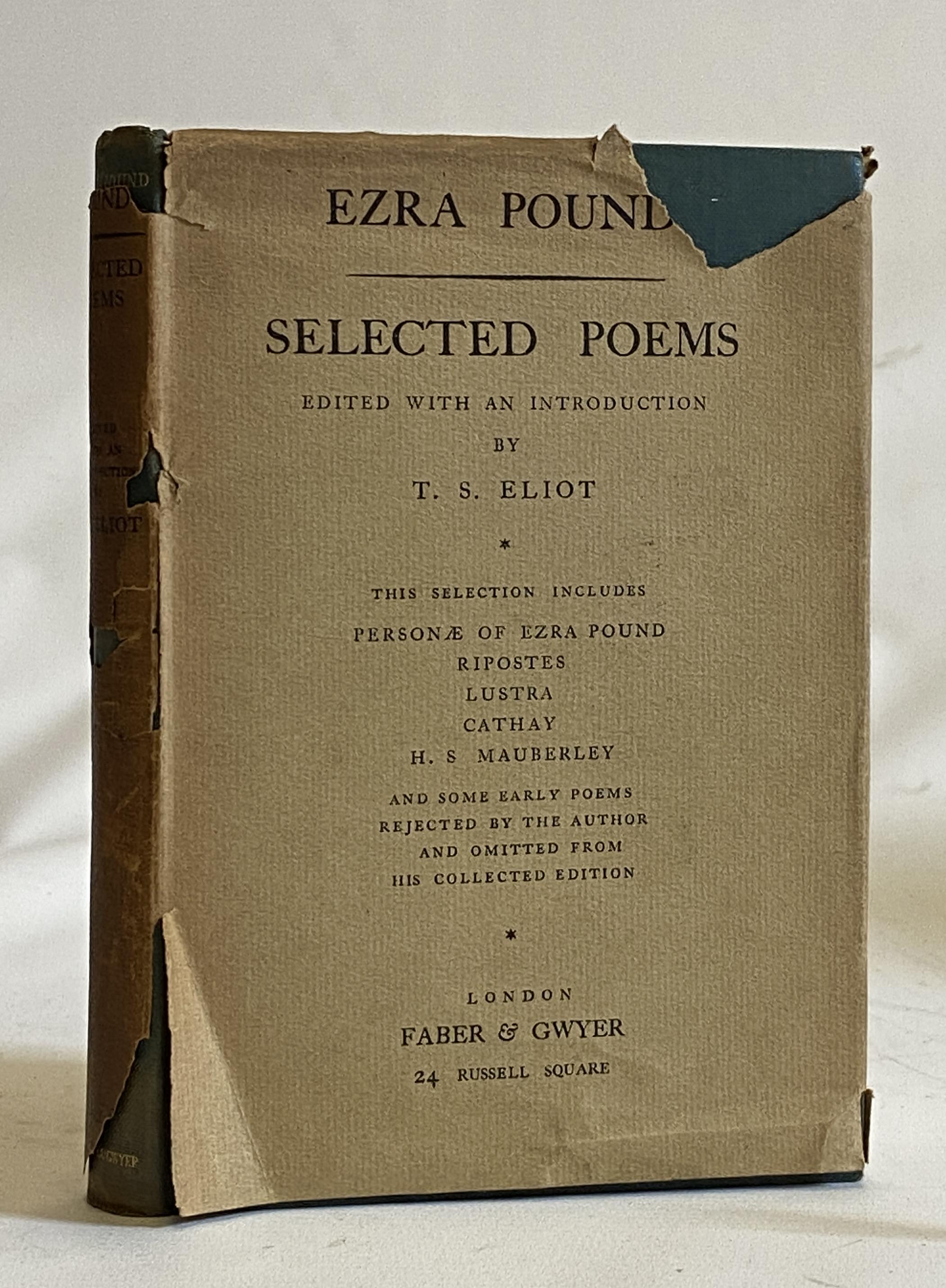 EZRA POUND, SELECTED POEMS, edited by T S Eliot, 1928, Faber and Gwyer, Very good in a fair, torn Image