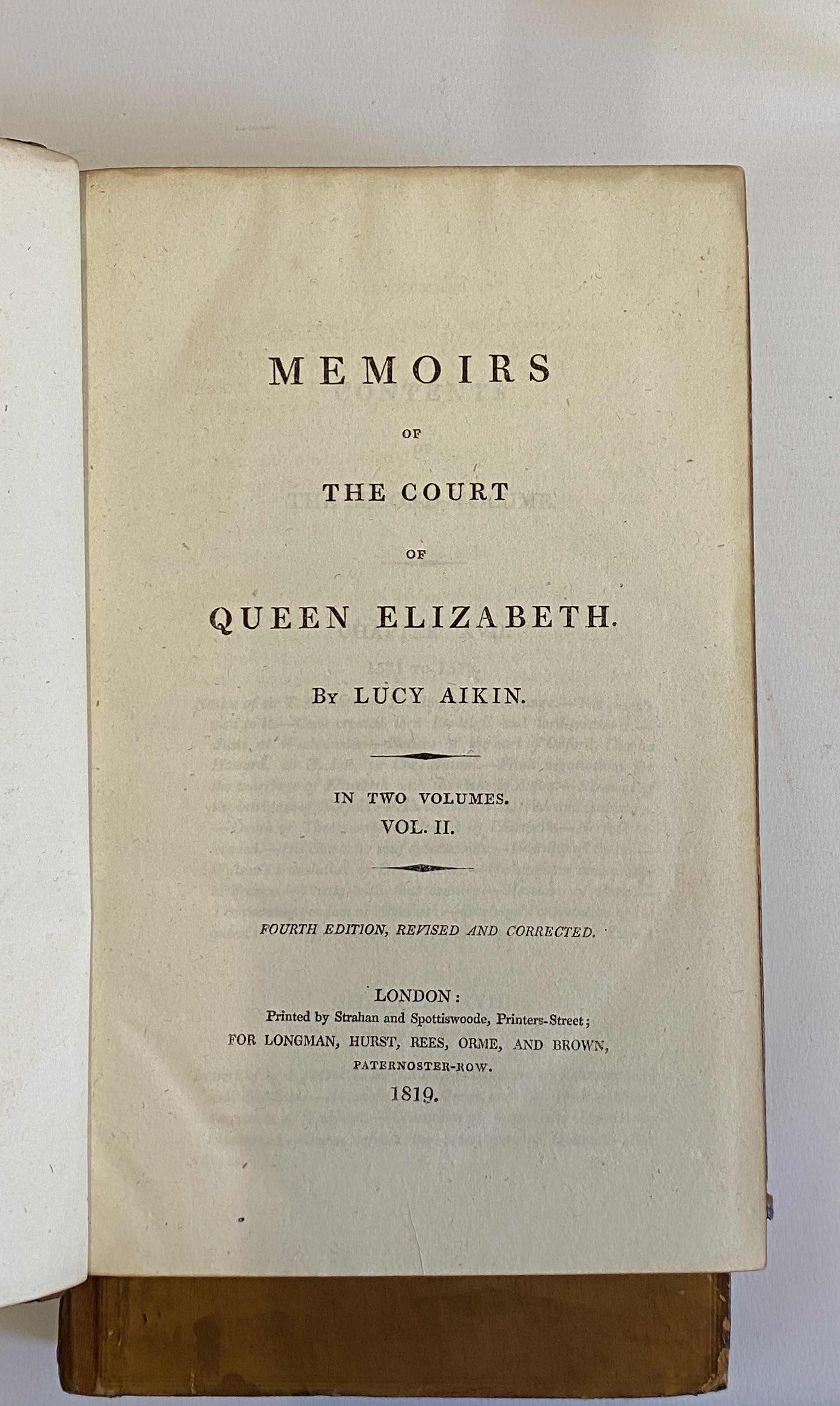 MEMOIRS OF THE COURT OF QUEEN ELIZABETH, Lucy Aikin, 2 Vols, 1819, full calf Bound by Carss Image