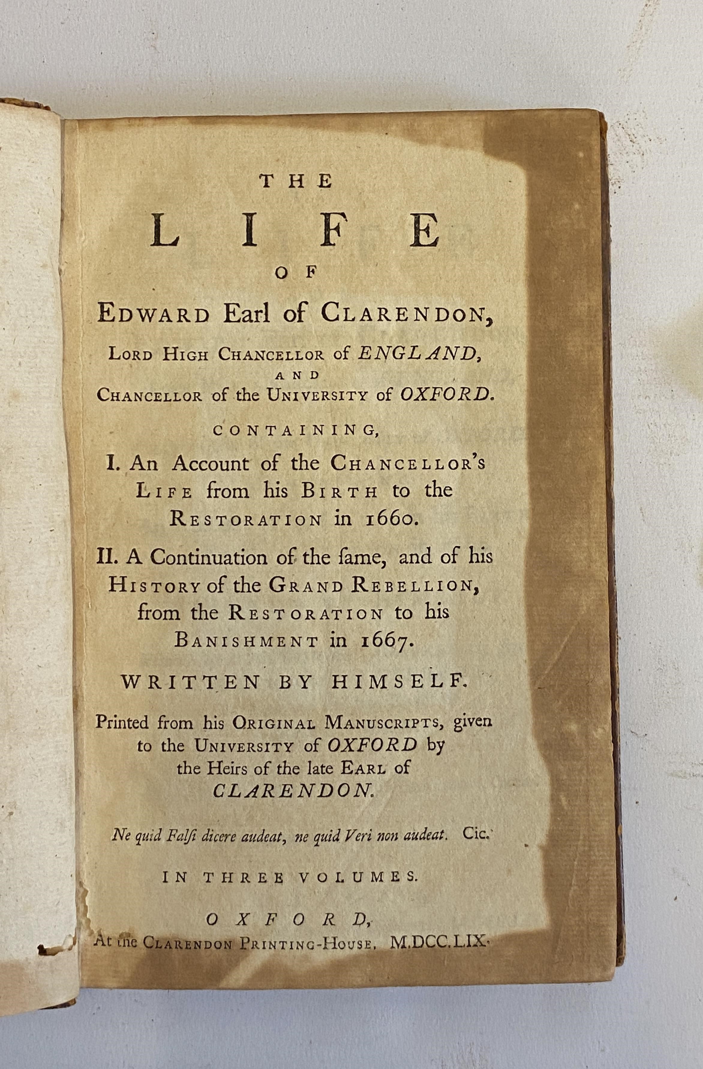 THE LIFE OF EDWARD EARL OF CLARENDON Image