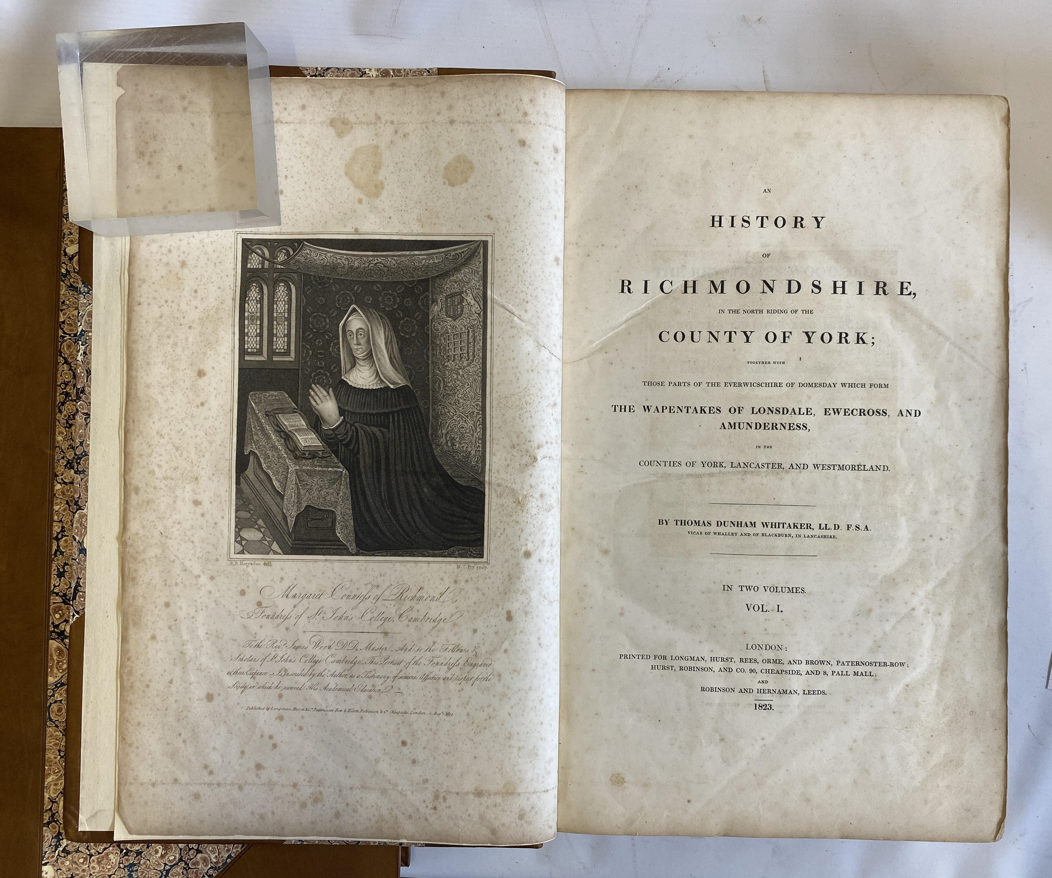 AN HISTORY OF RICHMONDSHIRE, Thomas Dunham Whitaker, 1823, Longman, 2 Vols. Large folio volumes, Image