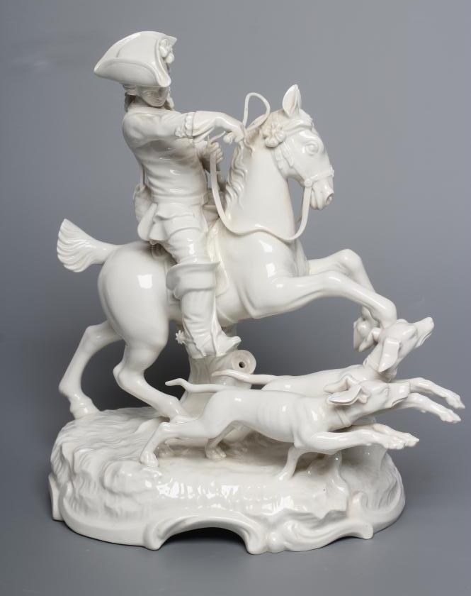 A LARGE NYMPHENBURG BLANC-DE-CHINE PORCELAIN "FRANKENTHAL HUNT" PORCELAIN FIGURE GROUP Image