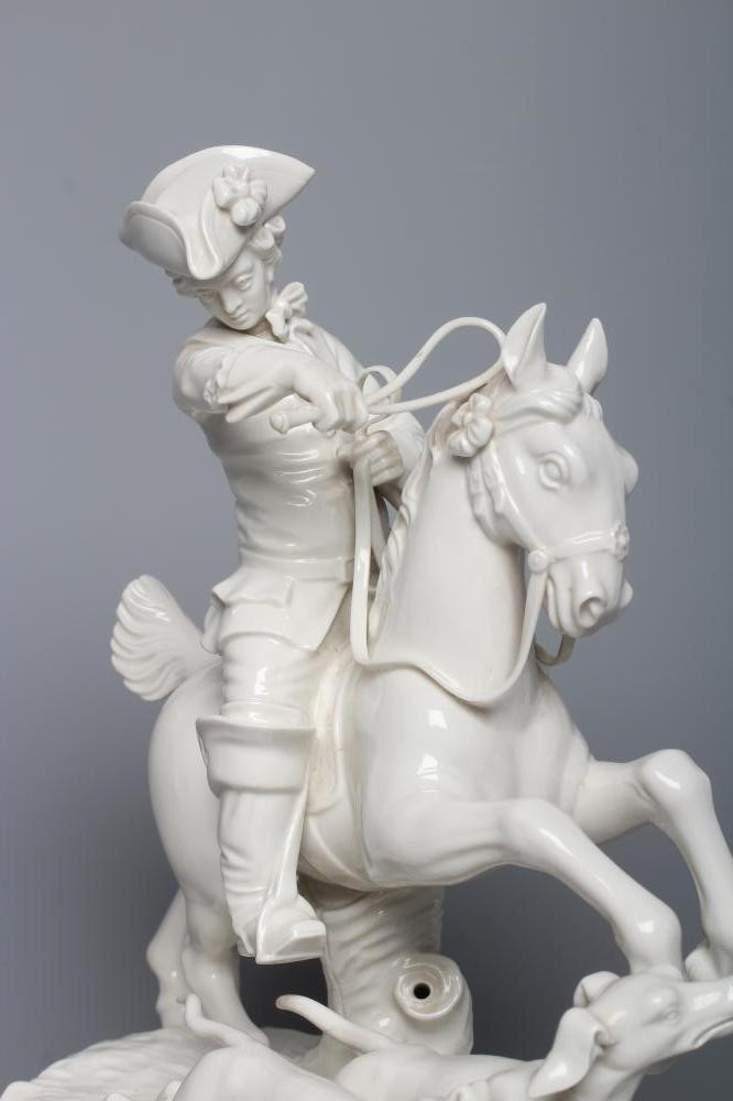 A LARGE NYMPHENBURG BLANC-DE-CHINE PORCELAIN "FRANKENTHAL HUNT" PORCELAIN FIGURE GROUP Image