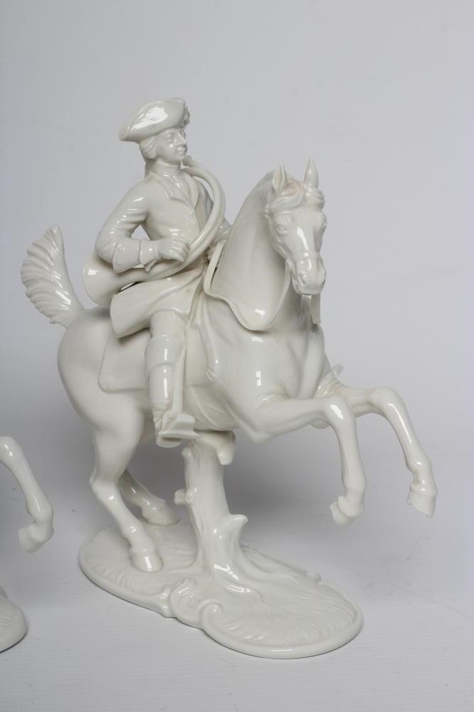 THREE NYMPHENBURG BLANC-DE-CHINE PORCELAIN "FRANKENTHAL HUNT" FIGURES Image