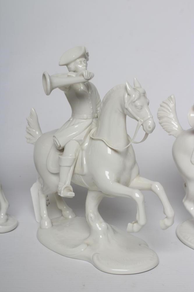 THREE NYMPHENBURG BLANC-DE-CHINE PORCELAIN "FRANKENTHAL HUNT" FIGURES Image