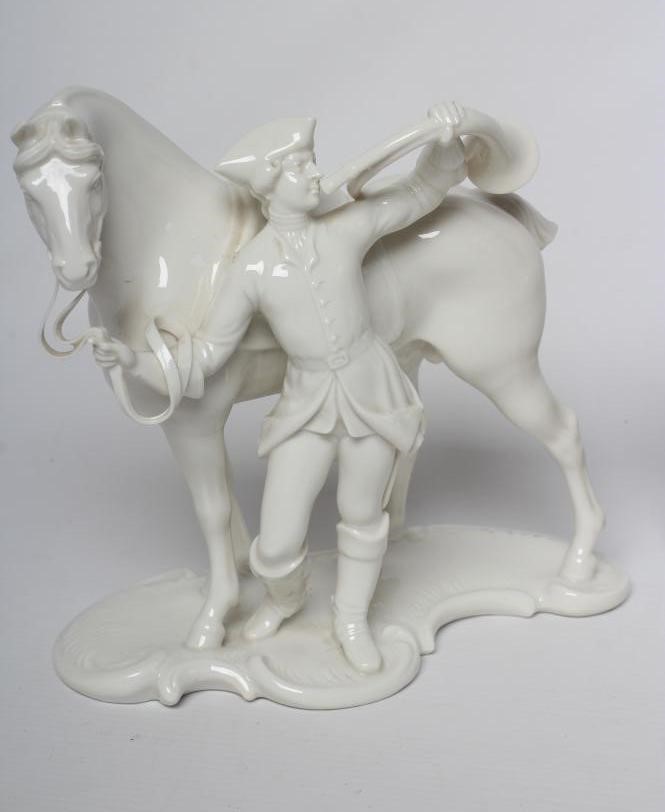 THREE NYMPHENBURG BLANC-DE-CHINE PORCELAIN "FRANKENTHAL HUNT" FIGURES Image
