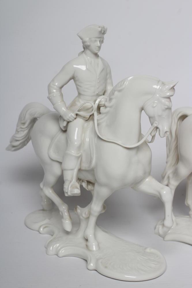 THREE NYMPHENBURG BLANC-DE-CHINE PORCELAIN "FRANKENTHAL HUNT" FIGURES Image