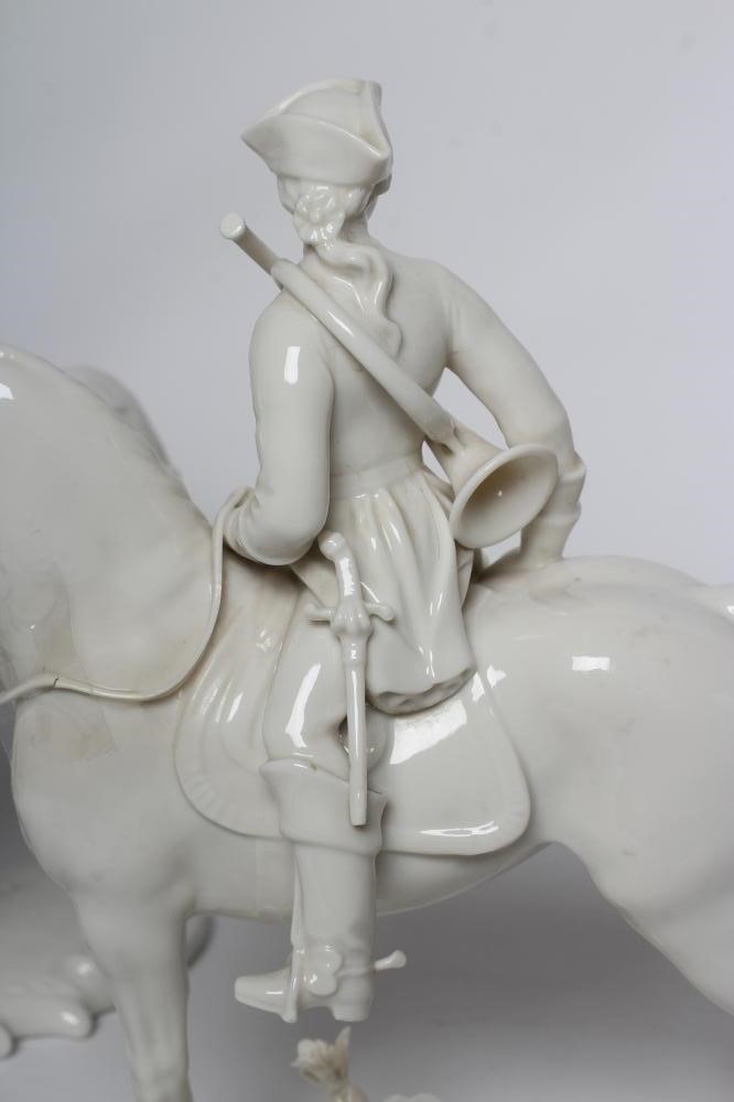 THREE NYMPHENBURG BLANC-DE-CHINE PORCELAIN "FRANKENTHAL HUNT" FIGURES Image