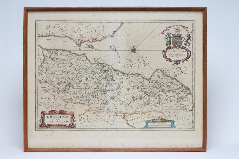 JOHANNES & CORNELIUS BLAEU (16/17th century) "Lothian and Linlitquo", hand coloured map with Image