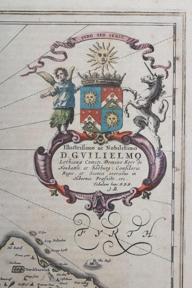 JOHANNES & CORNELIUS BLAEU (16/17th century) "Lothian and Linlitquo", hand coloured map with Image