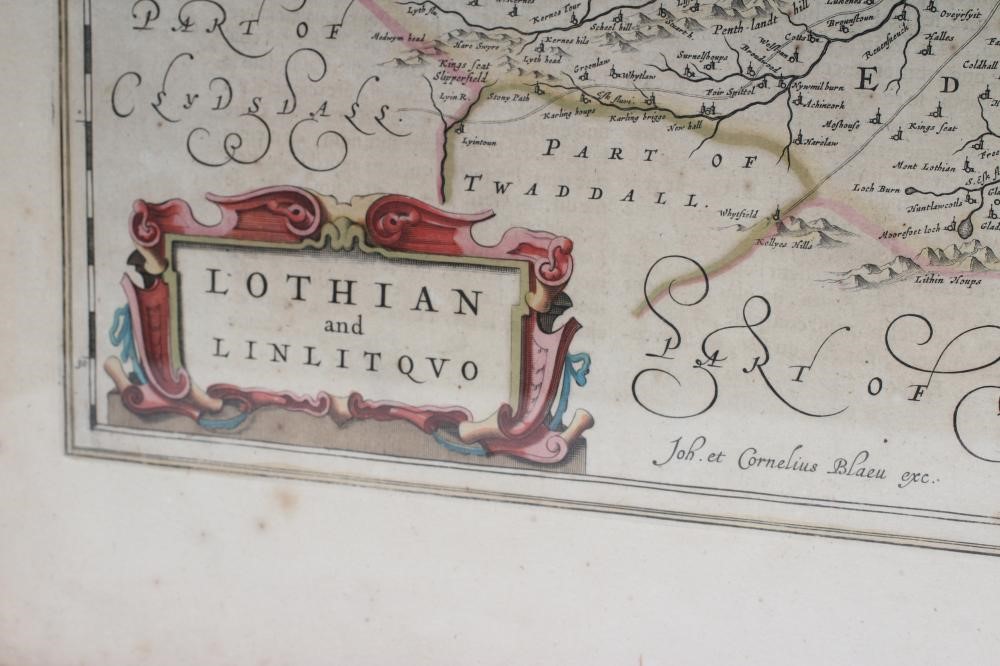 JOHANNES & CORNELIUS BLAEU (16/17th century) "Lothian and Linlitquo", hand coloured map with Image