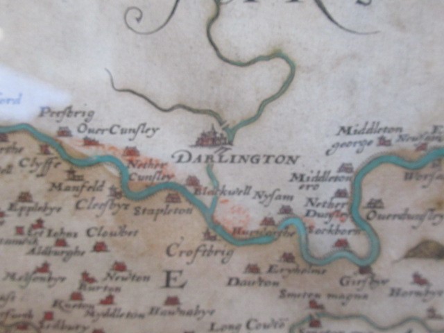 CHRISTOPHER SAXTON (1540-1610) "EBORACENSIS", hand coloured engraved map with decorative cartouches Image