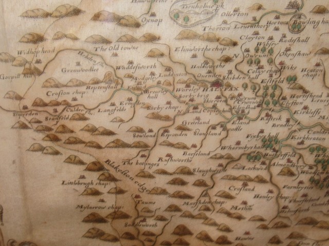 CHRISTOPHER SAXTON (1540-1610) "EBORACENSIS", hand coloured engraved map with decorative cartouches Image