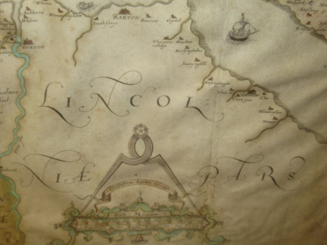 CHRISTOPHER SAXTON (1540-1610) "EBORACENSIS", hand coloured engraved map with decorative cartouches Image