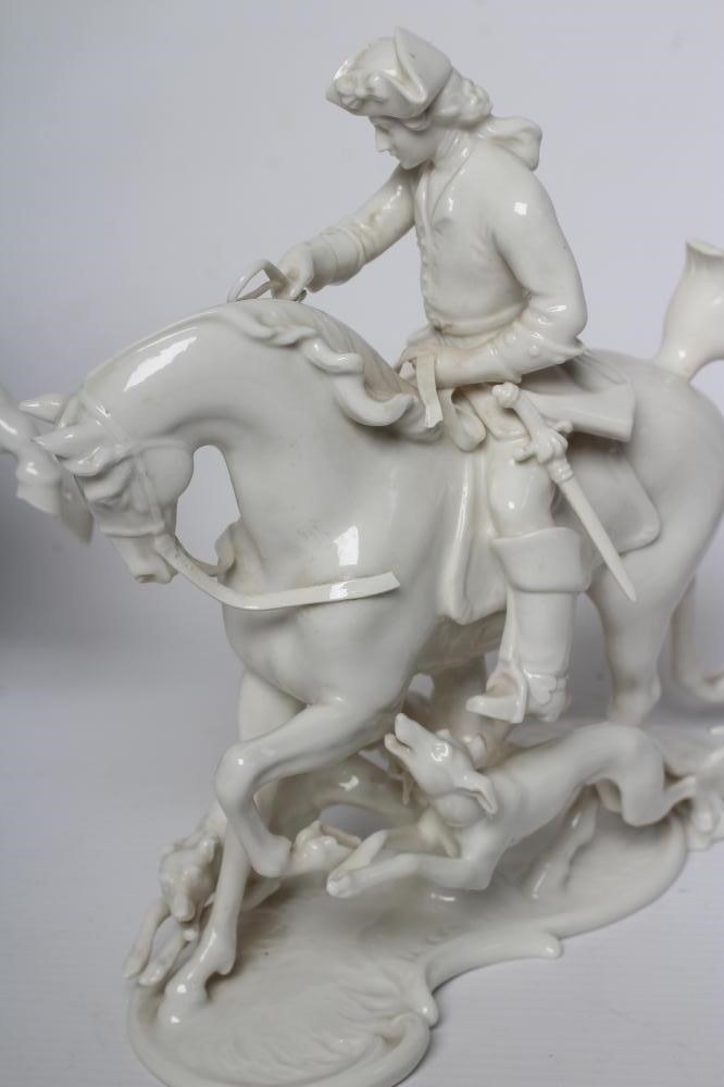 THREE NYMPHENBURG BLANC-DE-CHINE PORCELAIN "FRANKENTHAL HUNT" FIGURES Image