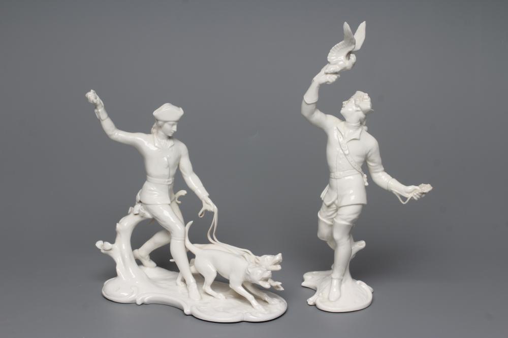 TWO NYMPHENBURG BLANC-DE-CHINE PORCELAIN "FRANKENTHAL HUNT" FIGURES Image