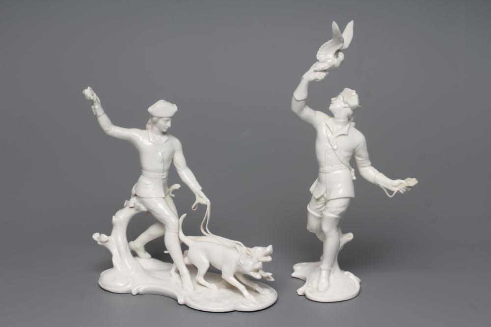 TWO NYMPHENBURG BLANC-DE-CHINE PORCELAIN "FRANKENTHAL HUNT" FIGURES Image