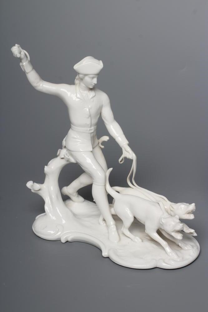 TWO NYMPHENBURG BLANC-DE-CHINE PORCELAIN "FRANKENTHAL HUNT" FIGURES Image