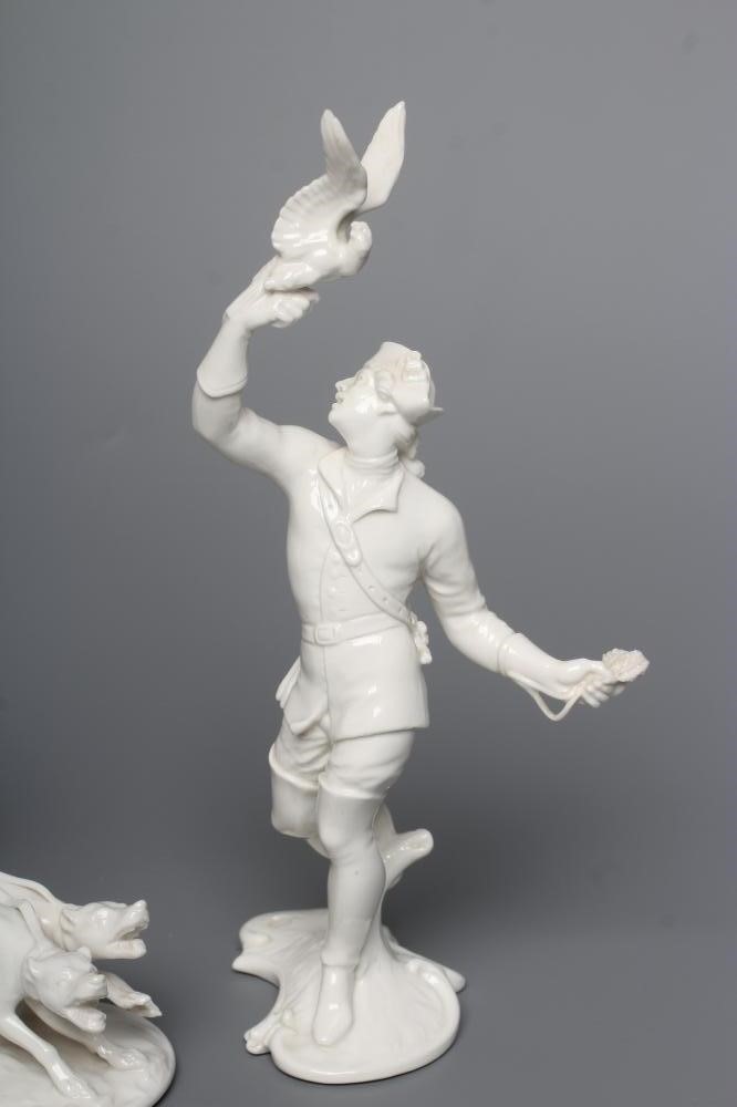 TWO NYMPHENBURG BLANC-DE-CHINE PORCELAIN "FRANKENTHAL HUNT" FIGURES Image