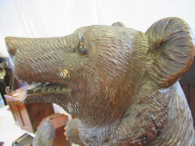 A CARVED WOOD BLACK FOREST BEAR STICK STAND Image