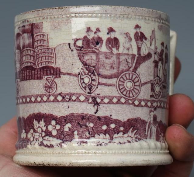 OF RAILWAY INTEREST - two graduated Staffordshire pottery "Dutch" jugs printed in underglaze black Image