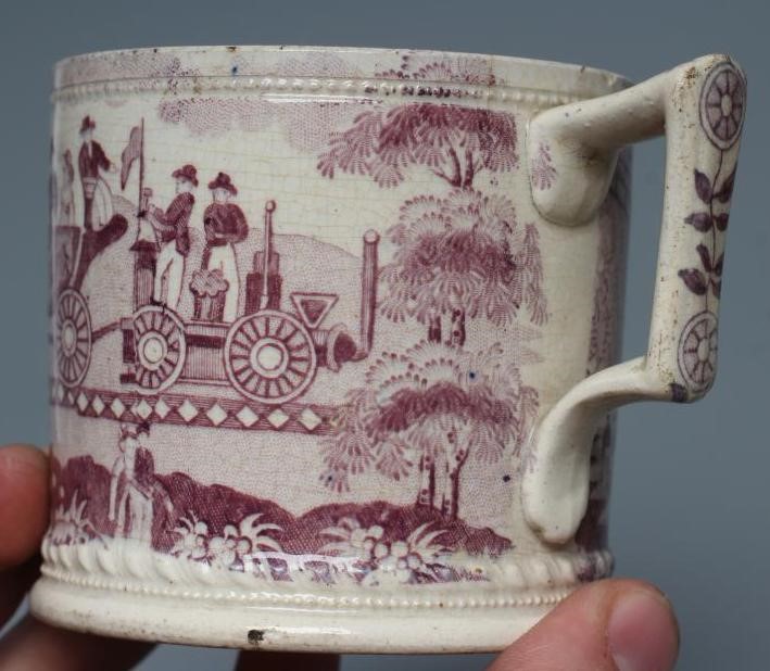 OF RAILWAY INTEREST - two graduated Staffordshire pottery "Dutch" jugs printed in underglaze black Image