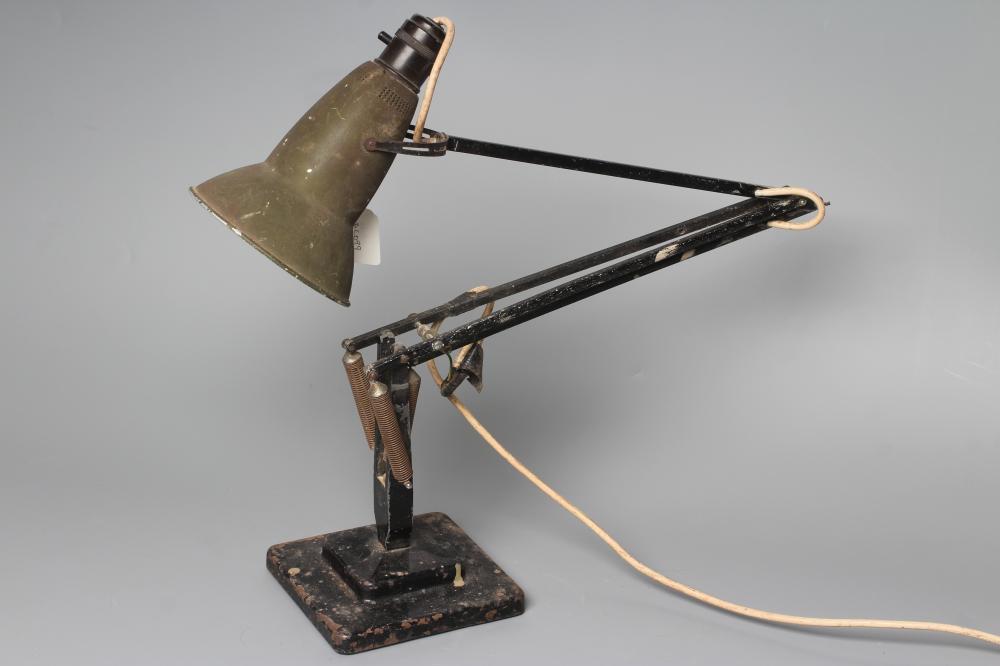 A HERBERT TERRY AND SONS BLACK ANGLE POISE LAMP, 1930's, the metal alloy shade with Crabtree Image