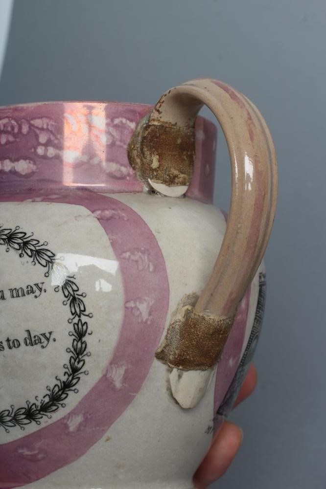 TWO SUNDERLAND PINK SPLASH LUSTRE DUTCH JUGS Image