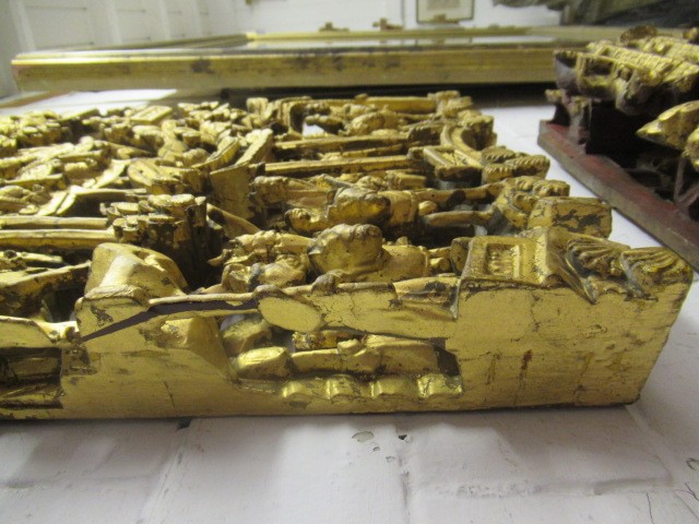 A CHINESE CARVED AND PIERCED GILTWOOD PANEL Image