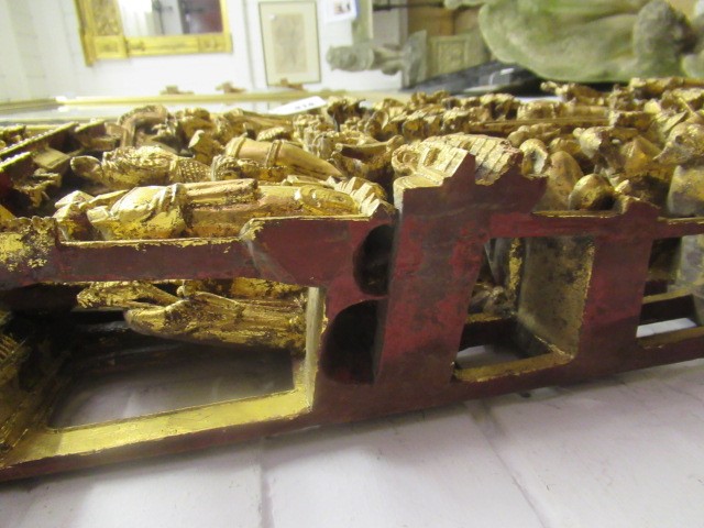 A CHINESE CARVED AND PIERCED GILTWOOD PANEL Image