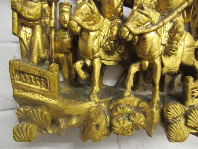 A CHINESE CARVED AND PIERCED GILTWOOD PANEL Image