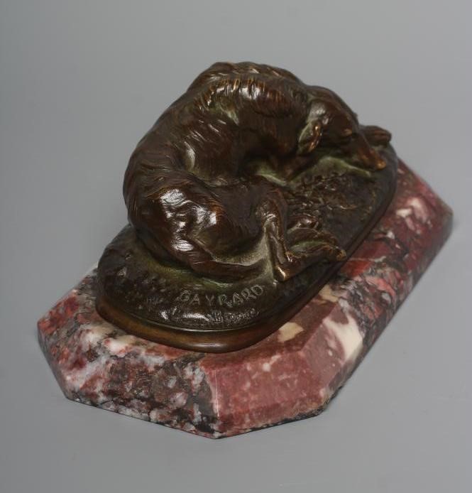 AFTER PAUL J. R. GAYRARD (French 1807-1855) Reclining Deer Hound, signed bronze, brown patination, Image