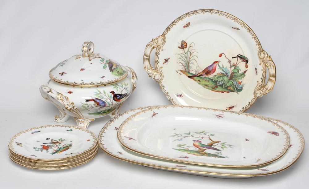 AN EARLY VICTORIAN COALBROOKDALE PORCELAIN PART SERVICE painted in polychrome enamels with exotic Image