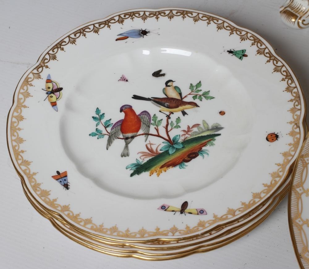 AN EARLY VICTORIAN COALBROOKDALE PORCELAIN PART SERVICE painted in polychrome enamels with exotic Image
