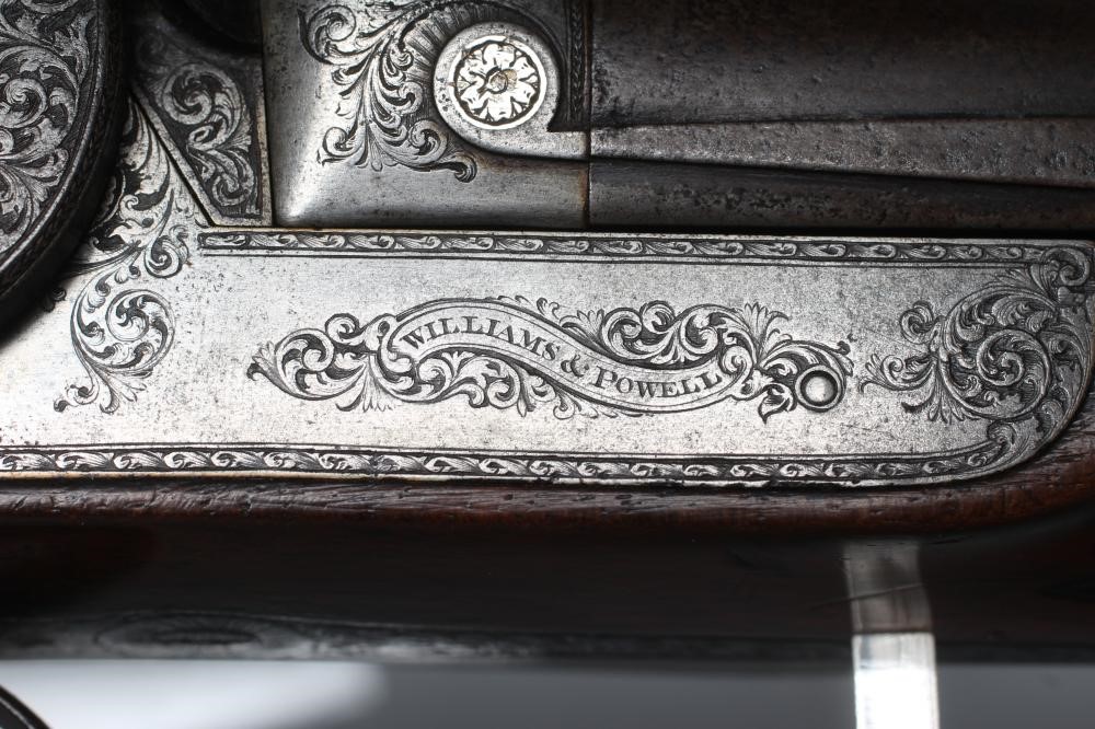 A WILLIAMS & POWELL PERCUSSION 14 BORE DOUBLE BARRELLED SHOTGUN Image