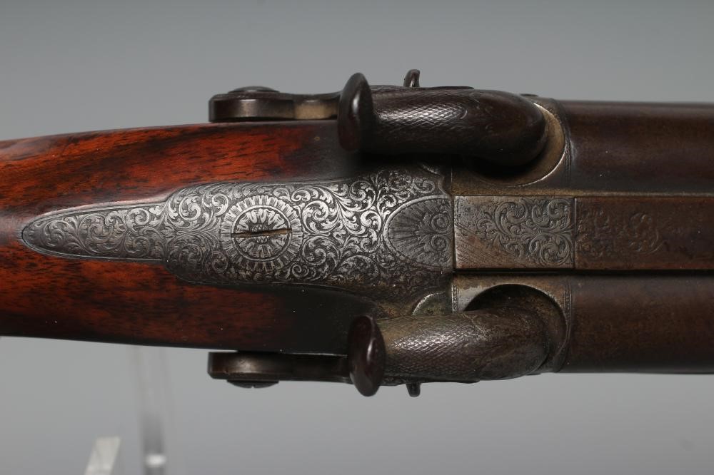 A WILLIAMS & POWELL PERCUSSION 14 BORE DOUBLE BARRELLED SHOTGUN Image