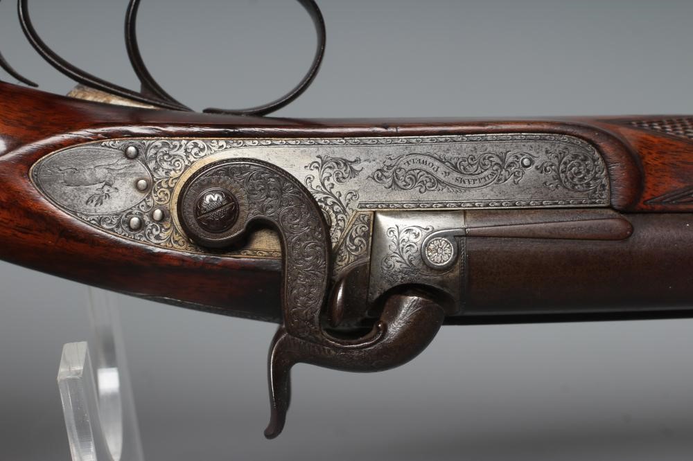 A WILLIAMS & POWELL PERCUSSION 14 BORE DOUBLE BARRELLED SHOTGUN Image