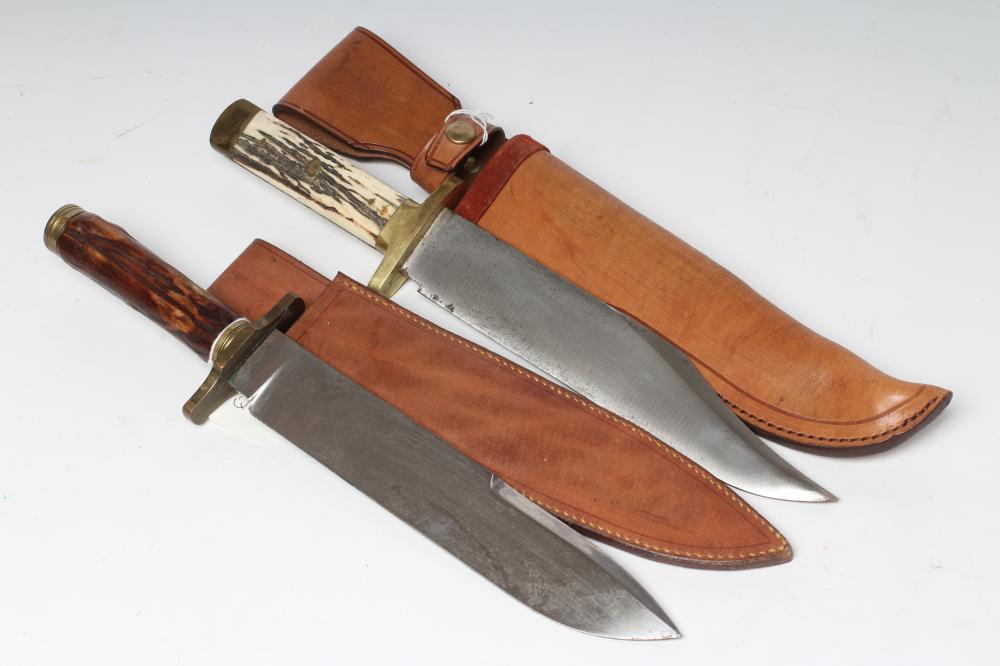 TWO 20TH CENTURY BOWIE KNIVES comprising a J. Howill & Sons knife with 9 7/8" blade and antler grips Image