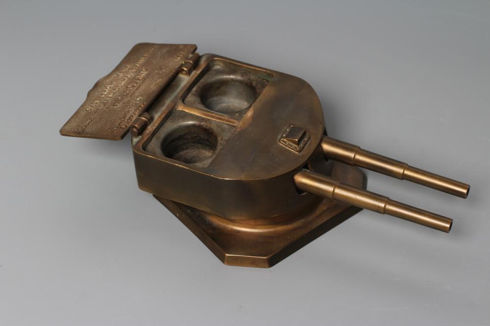 AN "HELGOLAND" BATTLESHIP GUN TURRET INK WELL cast from an ex-surrendered German Battleship by Image