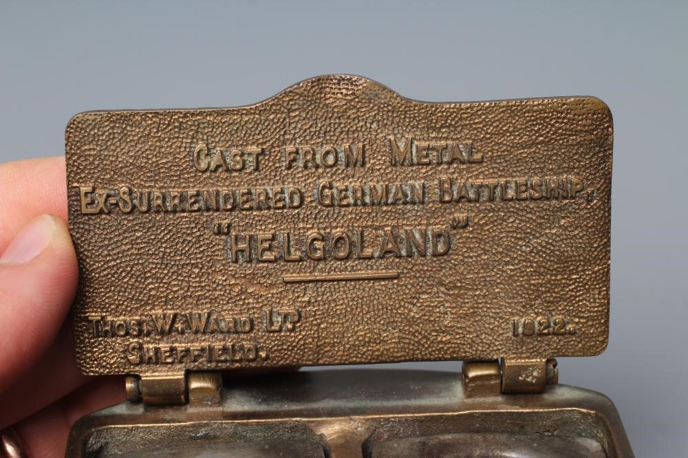 AN "HELGOLAND" BATTLESHIP GUN TURRET INK WELL cast from an ex-surrendered German Battleship by Image