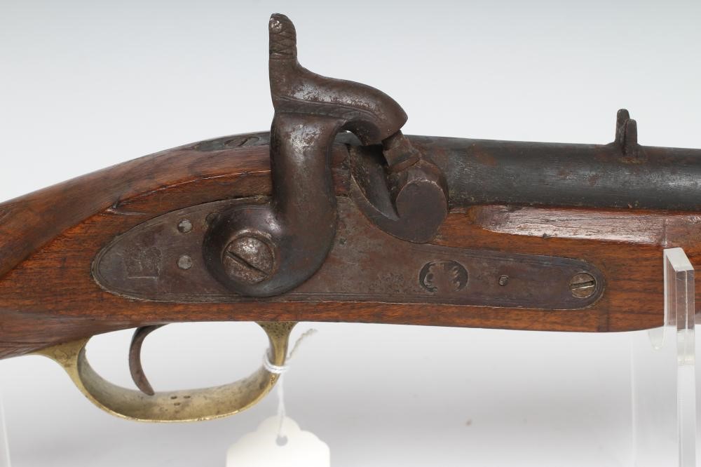 AN ENFIELD TYPE PERCUSSION MUSKET with 24" barrel, rear sight, action bearing crown, brass trigger Image