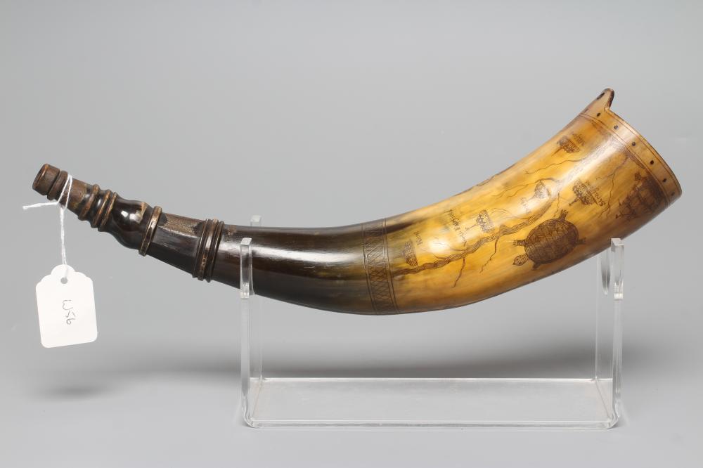 A HORN POWDER FLASK Image