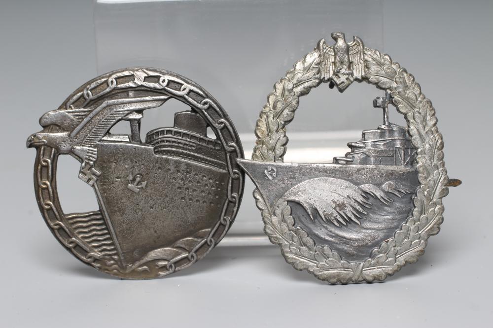 A GERMAN THIRD REICH BLOCKADE RUNNERS BADGE with rear pin, together with a Schwerin Berlin 68 Image