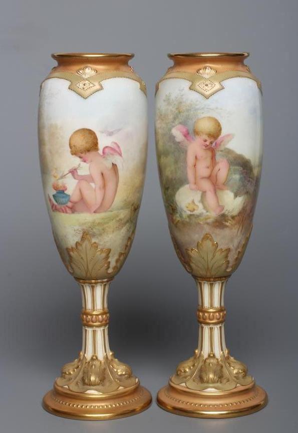 A PAIR OF ROYAL DOULTON CHINA GARNITURE VASES Image