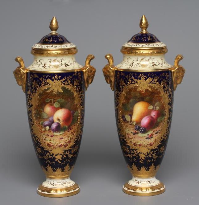 A PAIR OF COALPORT CHINA VASES AND COVERS Image
