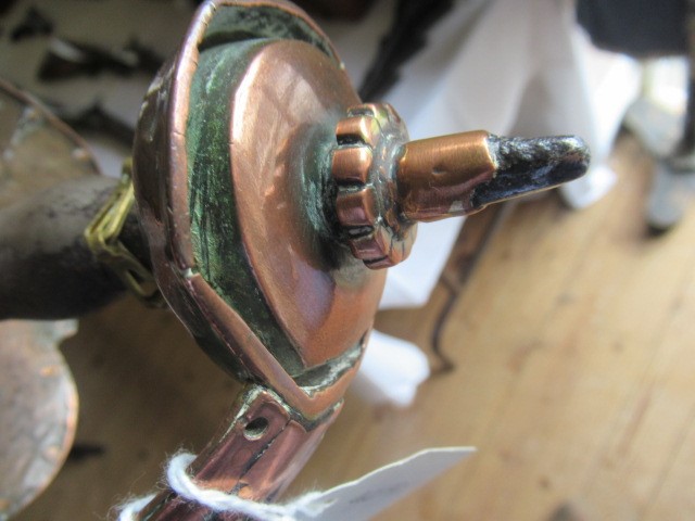 AN INDIAN TALWAR, possibly early 19th century, with 29 1/2" curved thick blade, brass and steel hilt Image