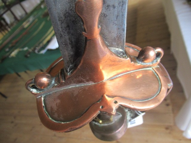 AN INDIAN TALWAR, possibly early 19th century, with 29 1/2" curved thick blade, brass and steel hilt Image