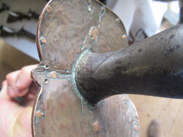 AN INDIAN TALWAR, possibly early 19th century, with 29 1/2" curved thick blade, brass and steel hilt Image