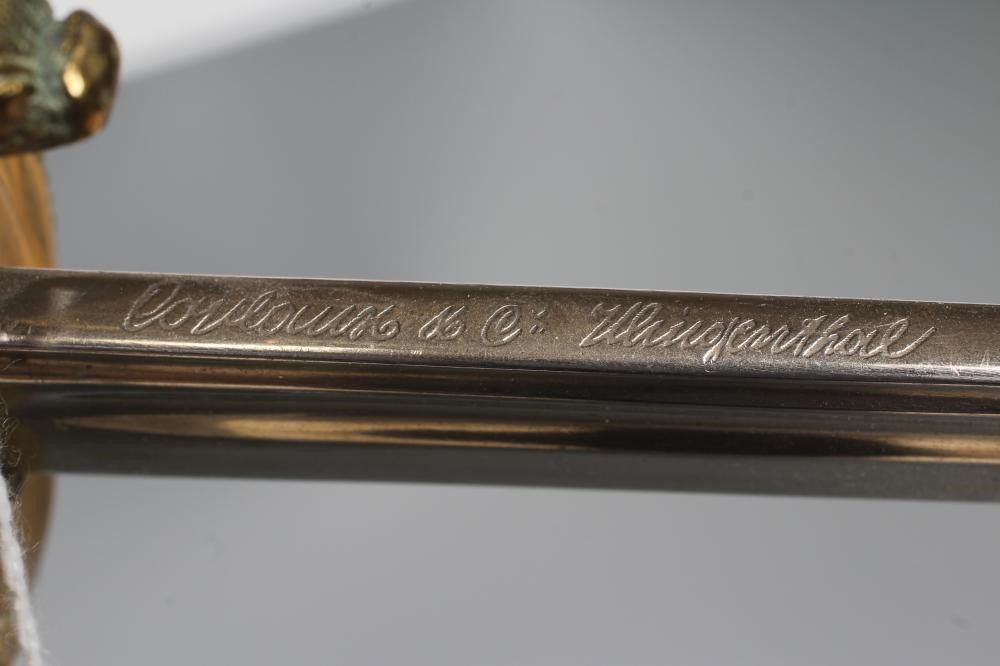 A FRENCH NAVAL OFFICER'S SWORD with 27 1/2" blade, brass hilt with dolphin quillon and anchor amid Image