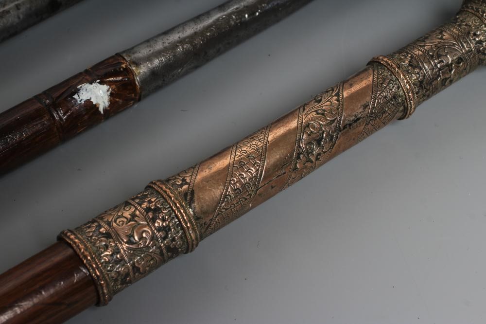 THREE SPEARS, comprising two early 20th century French-Belgian Congo hunting spears and an Indian Image